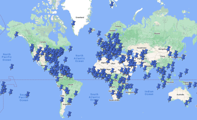 HMA VPN locations highlighted on a Google Map