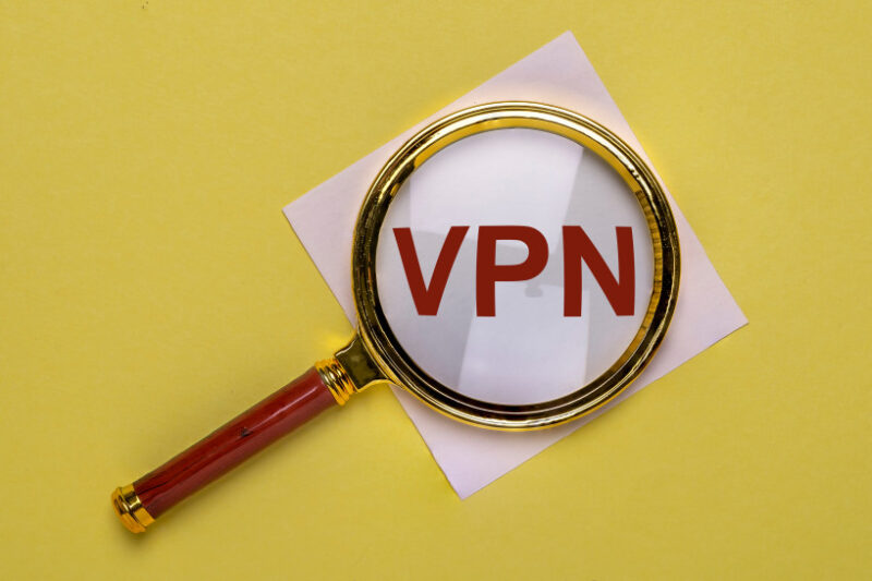 A magnifying glass over the word VPN